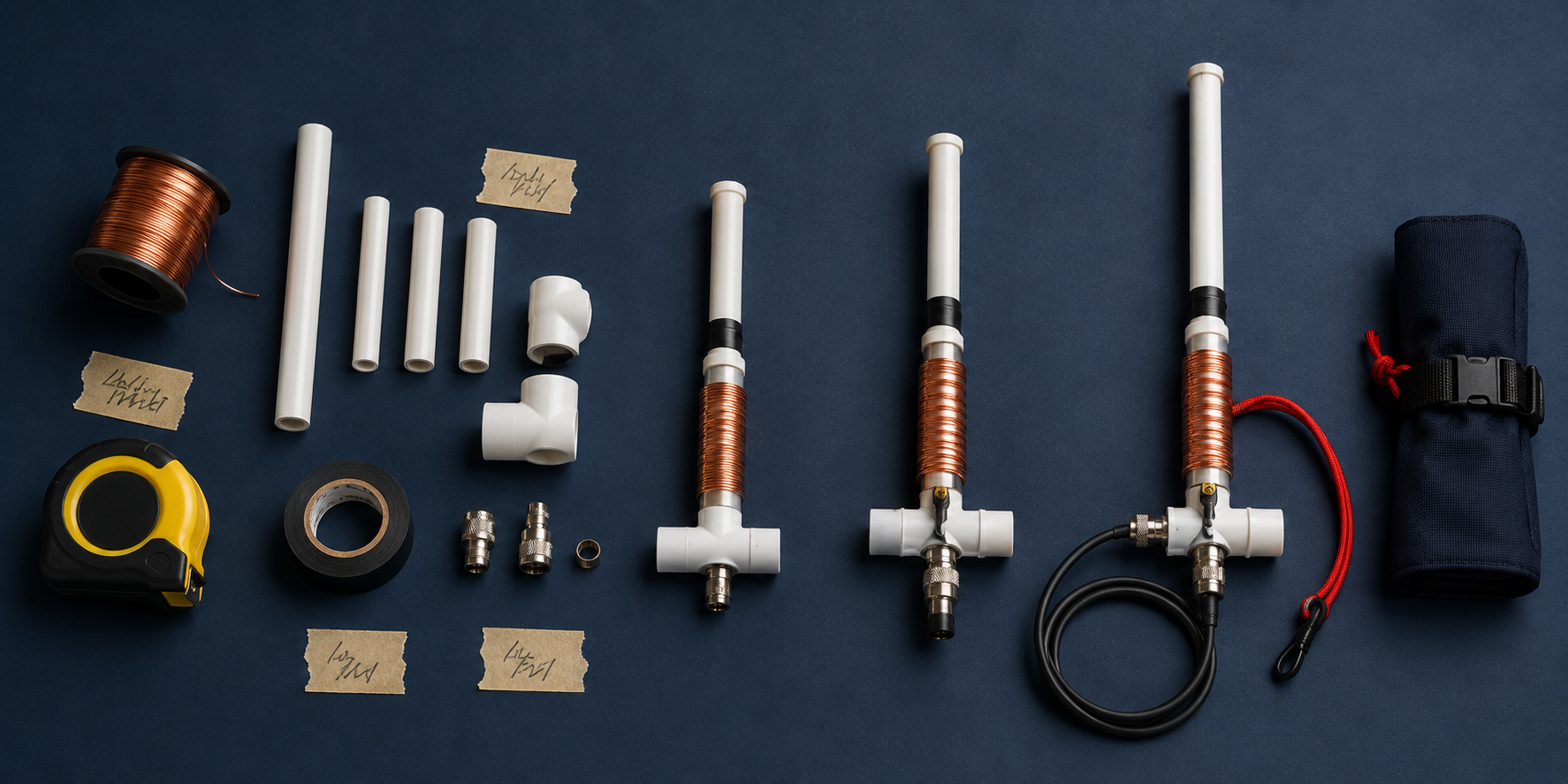 Hardware-store materials arranged for the Aisle to Air antenna challenge